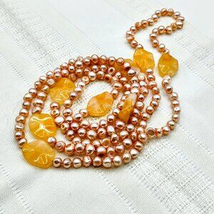 Baroque pink colored genuine pearls with polished Stones necklace or bracelet